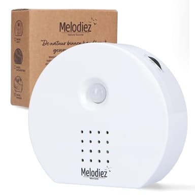 Melodiez Vogelgeluidenbox - Vogelgeluiden Met Sensor - Incl. Batterijen en 4 Natuurlijke Geluiden - Vogelhuisje Met Geluid - Voor Huis en Toilet (Wit, Compact ontwerp)