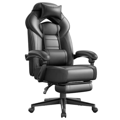 SONGMICS Gaming Chair, Bureaustoel met Voetsteun, Lendensteun, Zwart