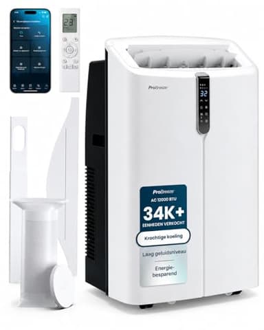 Pro Breeze OmniCool 12000 BTU Stille Mobiele 4-in-1 Airconditioner met WiFi, App & Spraakbediening, Ontvochtiger, Ventilatorstand, 24u Timer & Raamset - Energieklasse A voor Thuis & Kantoor