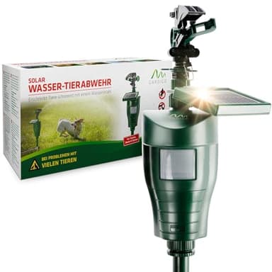 GARDIGO® Solar Dierenverjager met Waterstraal – Beweging Sensor, Instelbaar Bereik, Tot 10m – Zonnepaneel, Spatwaterdicht IPX6 – Diervriendelijke Verjaging voor Katten, Honden, Reigers, Konijnen