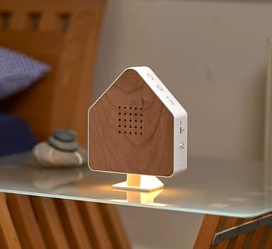 Northpoint Natuurlijke geluidsbox, vogel, zang, vogeltjilter, echt hout, onzichtbare HF-bewegingssensor, vogelgeluiden, licht, oplaadbaar met wandhouder, huis, kersenhout