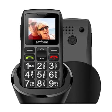artfone C1+ Mobiele Telefoon voor Ouderen丨Senior Mobiel met Grote Toetsen丨Oplaadbare Basis丨Dual SIM丨Mobiele Telefoon voor Ouderen丨Snelle Oproep丨SOS Knop丨Heldere Volume丨1800 mAh Batterij - Zwart