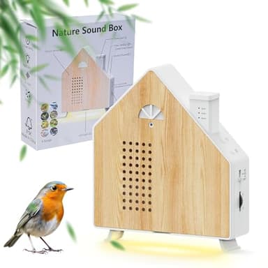 Vogelgeluiden Box met Sensor en Led-lampjes, Natuurgeluiden Sound Box met 8 natuurlijke geluiden, Ontspannend vogelgezang voor badkamer, spa, gasten, toilet en ontspanning, individuele volumeregeling