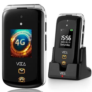 VOCA Grote knop mobiele telefoon voor ouderen, Fliptelefoon, Dubbel scherm, Ontgrendeld 4G, Luid volume, SOS-knop, Compatibiliteit met hoortoestellen, Oplaaddock, Voorspellende tekst, V543 (Zwart)
