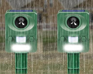 2x Kattenverjager op zonne-energie - ultrasoon,IP45 waterdicht, USB-oplaadbaar, met bewegingssensor - 5 frequentiebereiken en rode knipperlichten
