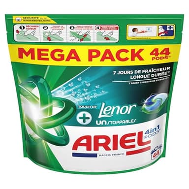 Ariel 4in1 PODS, Wasmiddelcapsules 44 Wasbeurten, +Touch Of Lenor Unstoppables, 7 Dagen Langdurige Frisheid