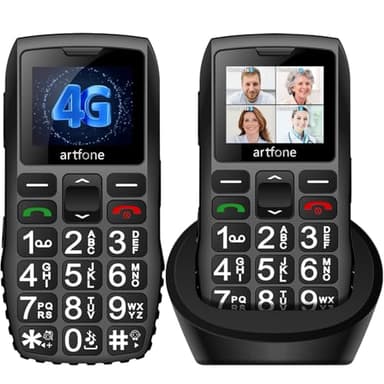 Artfone C1+4G Pro ouderentelefoon zonder abonnement丨Groottoetsentelefoon met oplaadstation丨Ouderentelefoon met grote toetsen丨1800mAh-telefoon voor ouderen丨SOS-knop丨tijdweergavefunctie丨Bluetooth-Zwart