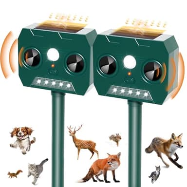 RAYGARD 2 Stuks Kattenverjager Tuinen, 2025 NIEUW Ultrasone Vossenverjager op Zonne Energie met Bewegingssensor en LED Licht, IP45 Waterdicht Dierenverjager voor Vossen Eekhoorns Katten Honden