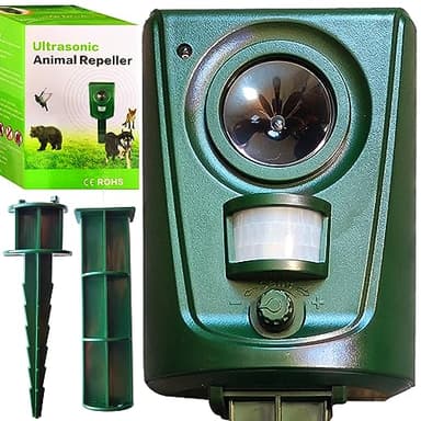 Retoo Ultrageluidsafweer, dierenafweerapparaat, dierenverjager, op batterijen, kattenverjager, dierenafweer, ultrasoon geluidsafweer, multifrequent apparaat 16-60 kHz, IPX4, tegen katten, honden