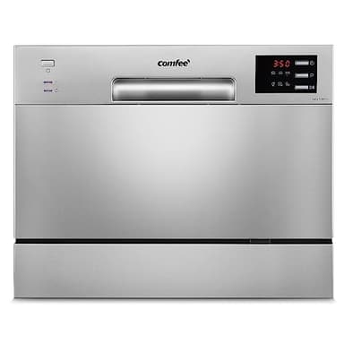 COMFEE' Compacte tafel-vaatwasser TD602E-S mini-vaatwasser met 6 couverts, 6 programma's, led-display, tijdvertraging en wasfunctie in niet-piekuren - zilver