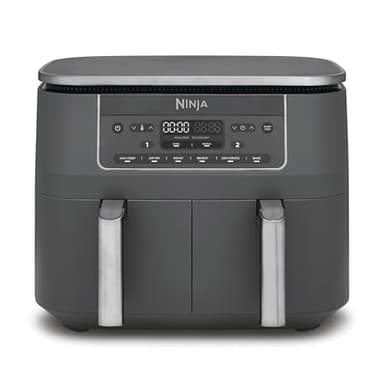 Ninja Dual Zone digitale airfryer, twee lades, 7.6L, 6-in-1, gebruikt geen olie, Airfryen, Max Crisp, Braden, Bakken, Opwarmen, Drogen, antiaanbaklaag, manden voor vaatwasser, Gunmetalgrijs DZ300EU