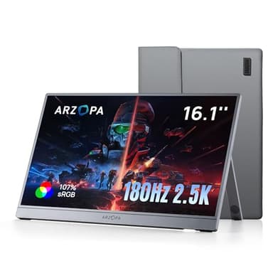 ARZOPA 16,1" Draagbare Monitor 2,5K QHD 180 Hz Gaming - 2560×1440, 107% sRGB, HDR10 - Met Ingebouwde Standaard & Beschermhoes - Compatibel met PS5, Xbox, Switch, PC en Mac - Space Grijs