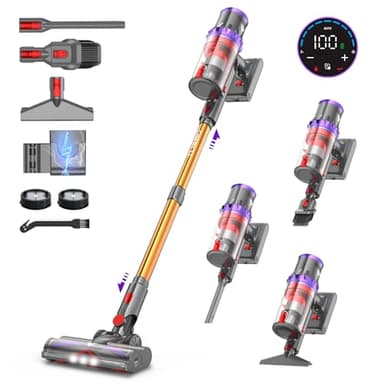 coovy SU7 Steelstofzuiger Stofzuiger Draadloos 580W/45Kpa/75Min, LED-display, 1.3 L Vacuum Cleaner Anti-klit, Steelstofzuiger Draadloos voor Dierenhaar, Tapijt, Harde Vloeren