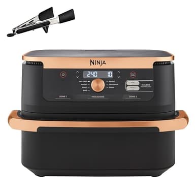Ninja Foodi FlexDrawer Airfryer, Dubbele Zone met Verwijderbare Verdeler, Grote 10,4L Lade, 7-1, Dual Zone, Olievrij, Vaatwasmachinebestendige Onderdelen met Anti-aanbaklaag, Zwart en Koper, AF500EUCP