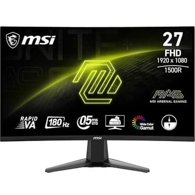 MSI MAG 27C6F 27 inch FHD gebogen gaming monitor - Rapid VA paneel 1920 x 1080 1500R, 180Hz / 0,5ms (GtG, min.), Adaptive-Sync - DP 1.2a, HDMI™ CEC
