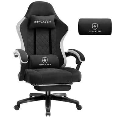 GTPLAYER Gamingstoel, stof, ergonomisch, met pocketveringkussen, draaistoel, voetensteun, 150 kg belastbaarheid, zwart
