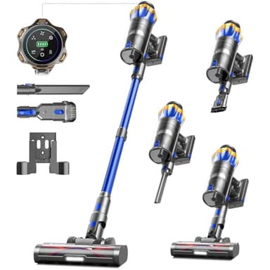 Stofzuiger Draadloos 45KPa/550W/65Min, Anti-Tangle Steelstofzuiger Draadloos met LED Display, 1.6L/8 Fasen Gefilterd, Oplaadbaar Aan De Wand, Voor Huisdieren/Vloeren/Carpets/Auto