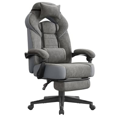 SONGMICS Gamingstoel, bureaucomputerstoel, ergonomisch ontwerp, met voetsteun, verstelbare hoofdsteun, lendensteun, draagkracht van 150 kg, leigrijs OBG077G01