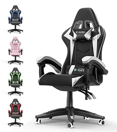 bigzzia Gamingstoel, gamingfauteuil met hoofdsteun en lendensteun, ergonomische gamingstoel voor gameroom, tieners, volwassenen (wit)