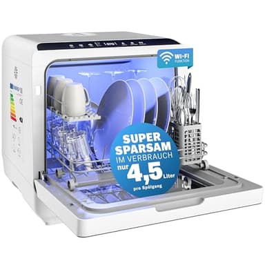 MONZANA® Mini Vaatwasser 46x45x44 cm Met & Zonder Wateraansluiting Reservoir 4,5l Bediening App 6 Programma's 3 Couverts