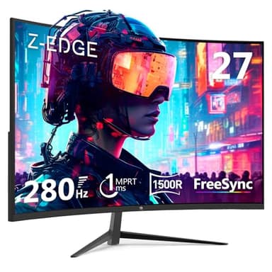 Z-Edge Gaming Monitor Gebogen 27'' 280 Hz (DP), 1ms MPRT, FHD (1920x1080), FreeSync, 16:9 LED-gamingmonitor met HDMI-kabel, verstelbare kanteling, 1500R VA, 2* HDMI2.0 & 2* DP1.2, kijkhoek van 178°
