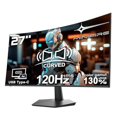 Minifire 27 inch 100 Hz gebogen monitor, USB Type-C-poort, ingebouwde luidspreker, oogverzorging voor bedrijven/kantoor, FHD 1080P pc-scherm, 100 x 100 mm VESA, flikkervrij, laagblauwe modus